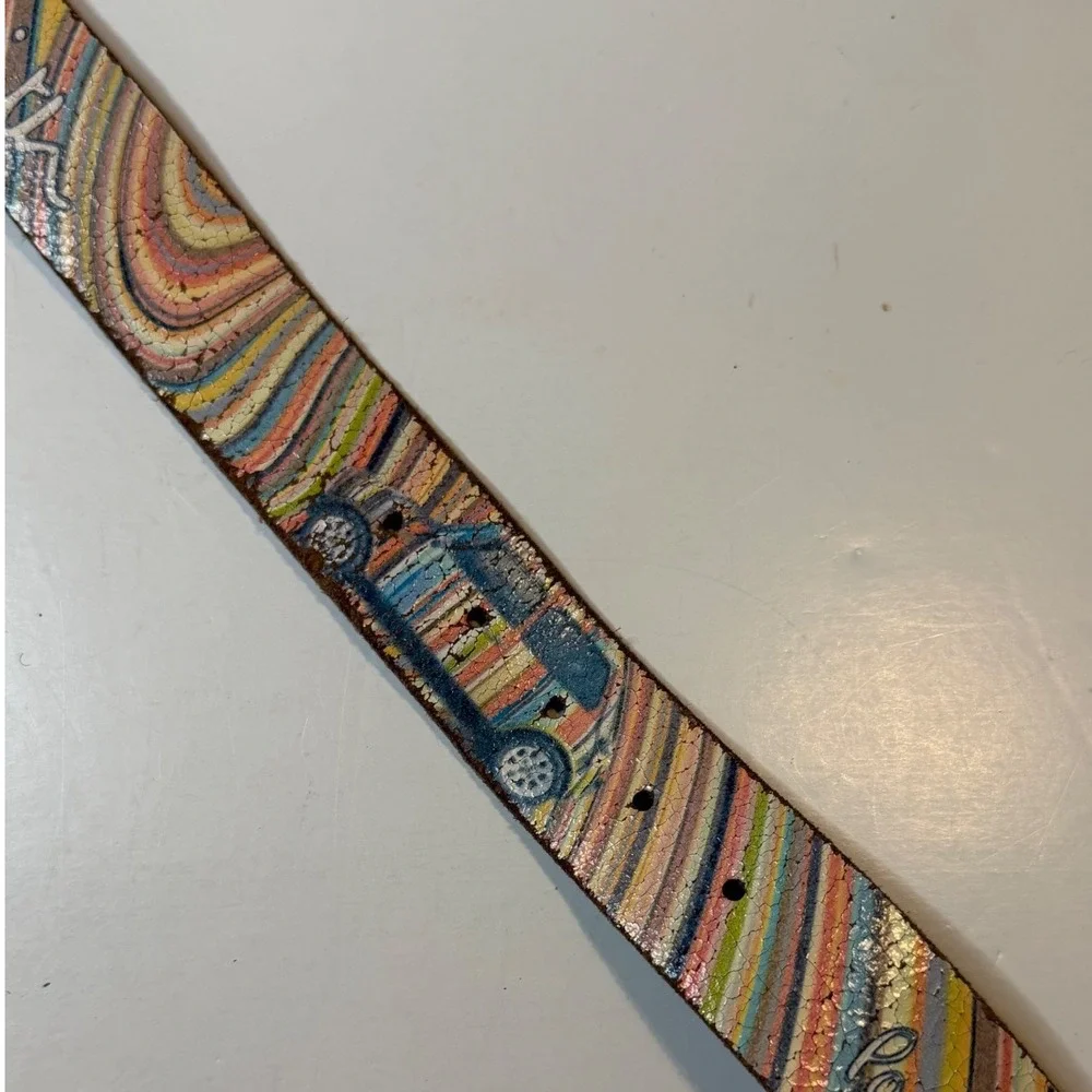 Vtg Paul Smith Leather Mini Cooper Belt Mens 34 Multi Color Metal Bucket Rare